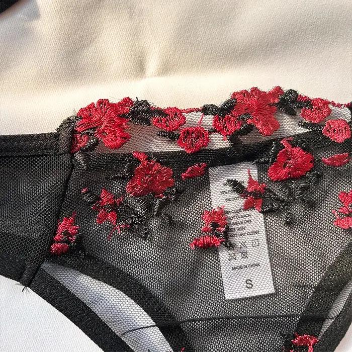 Sous-vêtements Sexy pour femmes Transparent brodé petites fleurs soutien-gorge Lingerie chaude culottes intimes femme deux pièces ensemble vêtements