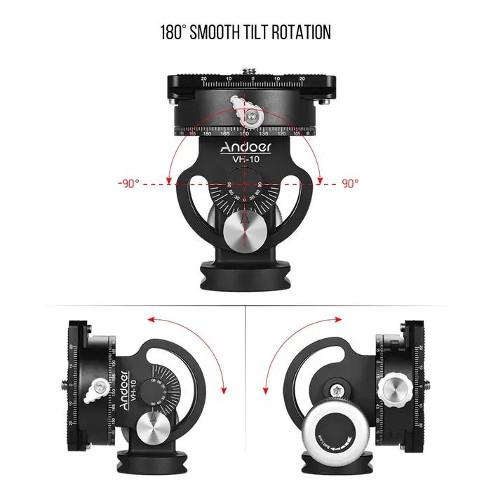 Andoer VH-10 Tête de trépied à 2 voies pour l'observation des oiseaux saupoudrer/Tête de gardien inc