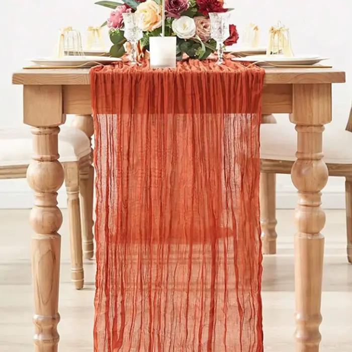 Chemin de Table en gaze semi-transparente, tissu à sauge, réglage de Table, salle à manger, décorati