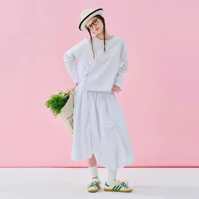 Imakokoni 2025 printemps Original coton lavé dentelle col rond chemise 244929