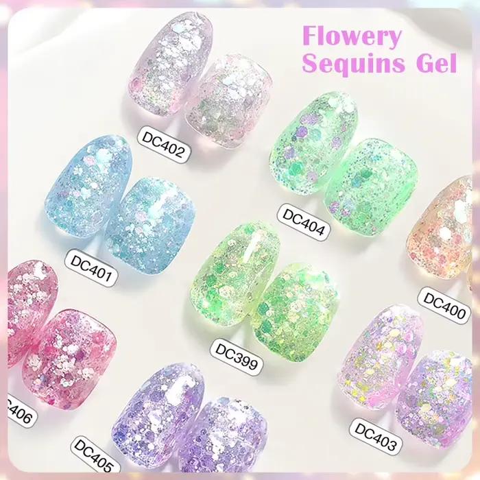 Vernis à ongles Gel à paillettes fleuries, couleur scintillante, Semi-Permanant, à tremper, pour man