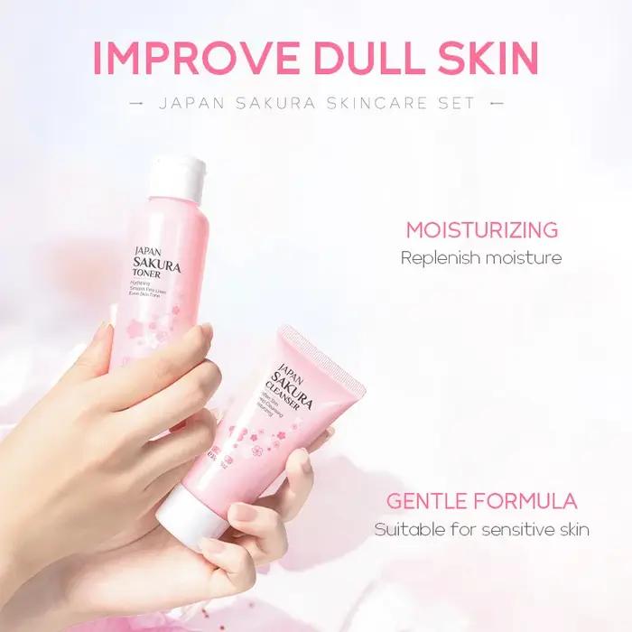 Ensemble de soins de la peau pour le visage, nettoyant, crème à l'essence de Sakura, toner hydratant
