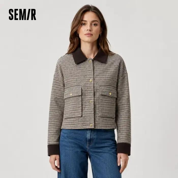 Semir veste femmes recadrée col tournant à la mode en vrac 2025 nouveau automne Plaid