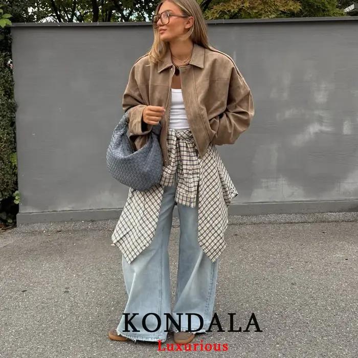 KONDALA décontracté Chic kaki daim Bomber vestes femmes fermeture éclair manches longues surdimensio