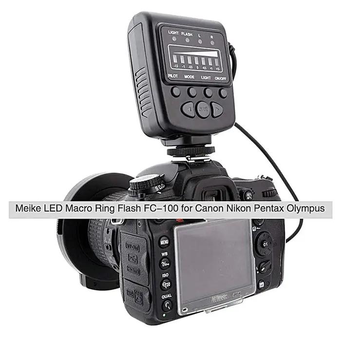 Meike – bague Flash Macro LED FC-100 avec 8 adaptateurs, pour Canon, Nikon, Pentax, Olympus, Panason