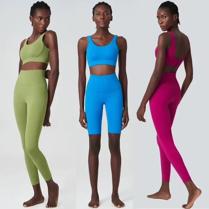 Ensemble de Yoga et Fitness pour femmes, couleur unie, doux, combinaison de gymnastique, respirant,
