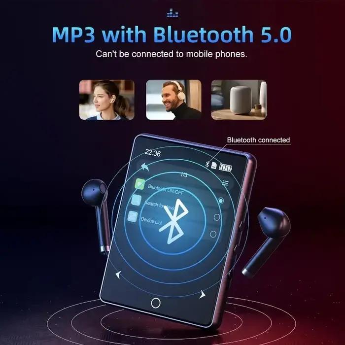 Lecteur MP3 à écran tactile, Bluetooth 2.8, lecteur de musique HiFi avec haut-parleur, radio FM, enr