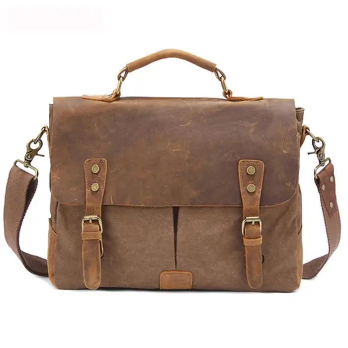Porte-documents Vintage en Cuir et Toile pour Homme, Sac d'Affaires, Portefeuille de Bureau, Fourre-