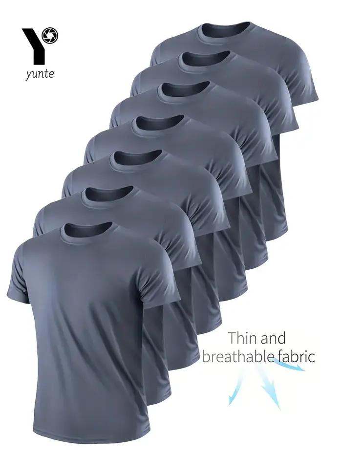 Crew T-Shirt 7 pièces gris ultraléger hommes séchage rapide respirant Sweat pour Fitness Gym et cour