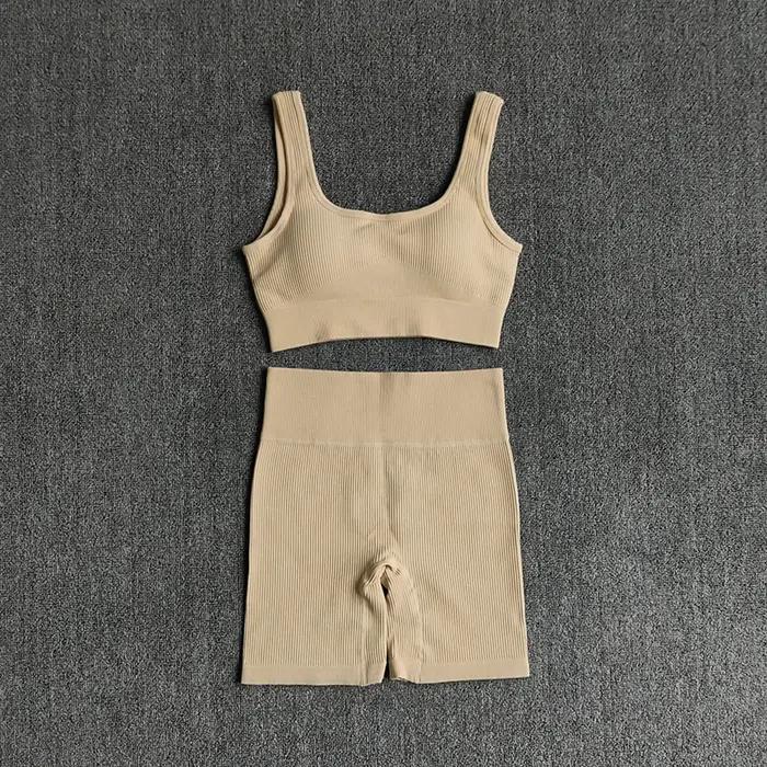Ensemble yoga WAREBALL 2 pièces pour femmes - Soutien-gorge sans couture et shorts de sport sexy
