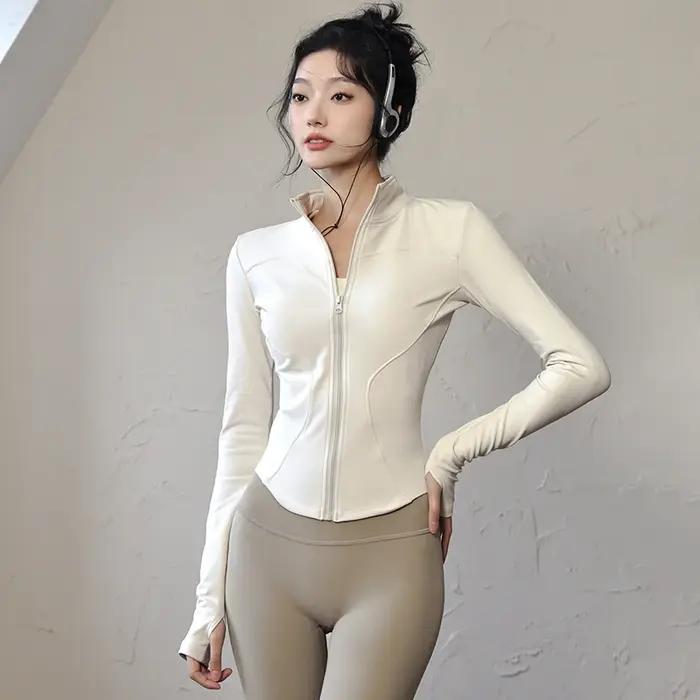 Veste de sport à manches longues pour femmes, chemise de Yoga, Fitness, fermeture éclair, haut de sp