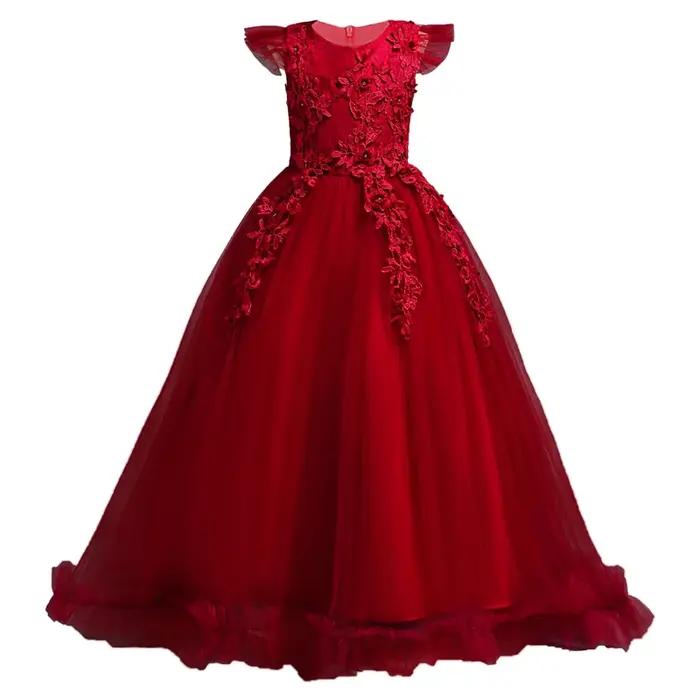Robes longues en dentelle florale pour filles de 4 à 15 ans, tenue formelle sans manches, Costume de