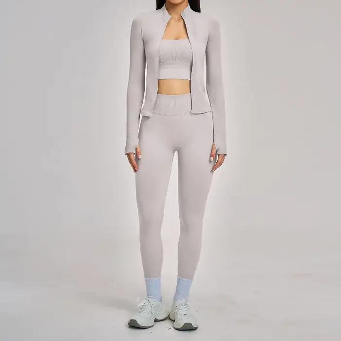 Ensemble de 3 pièces de vêtements de sport pour femmes, ensembles de survêtements de yoga sans coutu