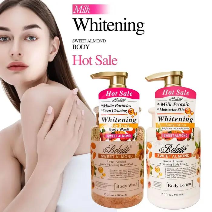 Lotion et gommage pour le corps blanchissant à l'amande, 500ml, exfoliant, hydratant, éclaircissant