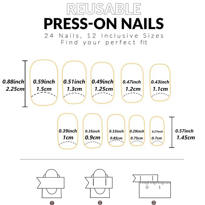 24 pièces français flash bordure blanche fleur de cerisier strass faux ongles ensemble d'ongles blan