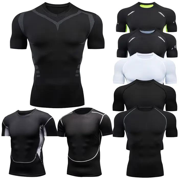 T-shirt sport hommes séchage rapide manches courtes - Haut fitness compression formation course rashgard