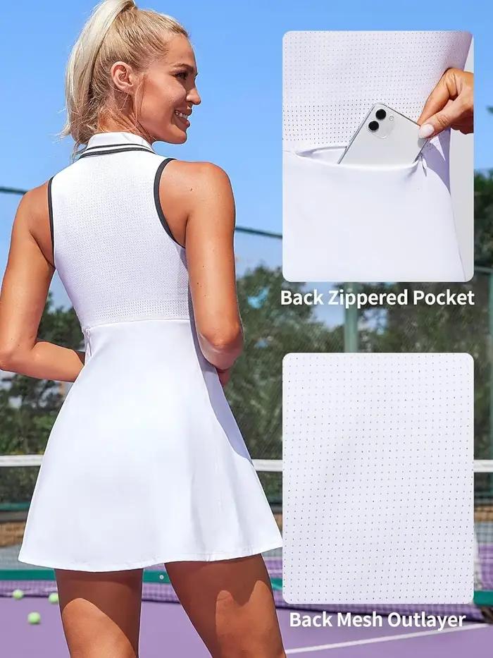 Anfilia – robe de Tennis pour femmes, col Polo, fermeture éclair, short intégré avec poches, ligne a