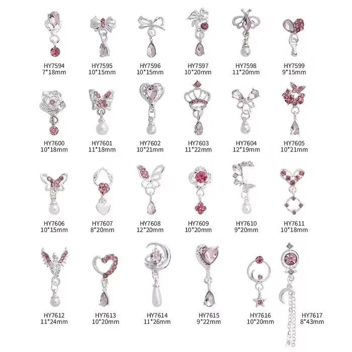 10 pièces Super Flash papillon amour pendentif ongles accessoires Nail Art Luxu alliage rose diamant