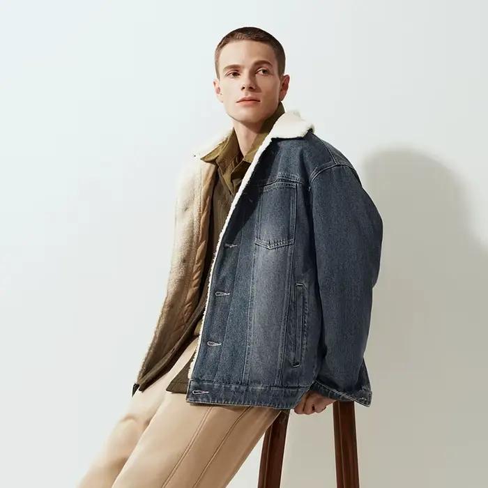 Semir Denim veste hommes hiver coton manteau 2025 nouvelle rue rétro en détresse fausse laine d'agne