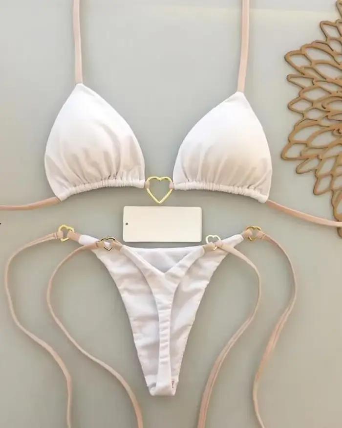 Sexy licou couleur unie ensemble Bikini maillot de bain pour femme deux pièces Triangle string maill