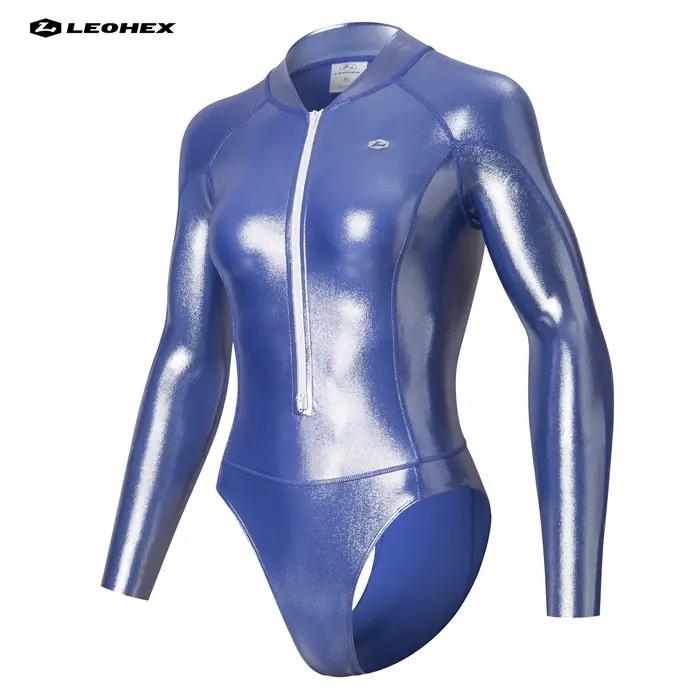 LEOHEX Maillot de bain à manches longues pour femme – Tissu brillant, style de plongée sexy, maillot