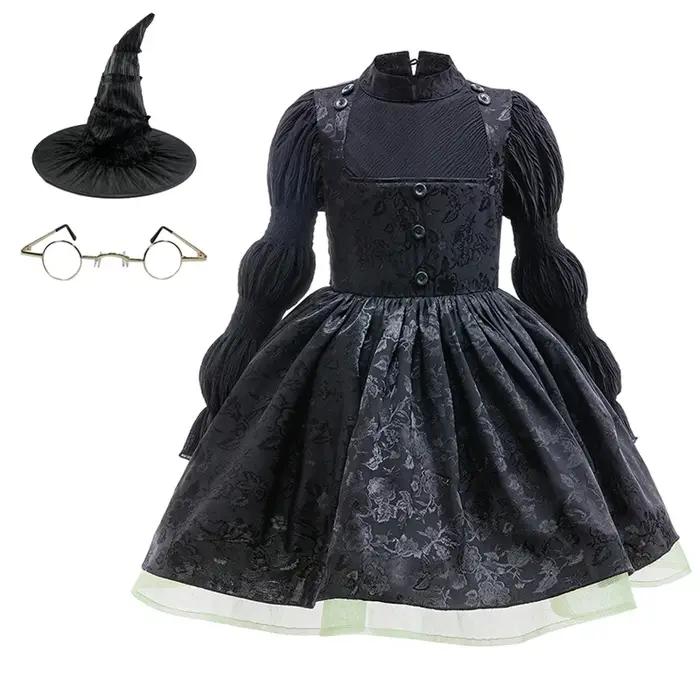 Costume de sorcière maléfique magique pour fille, robe moelleuse en maille noire, style gothique, Co