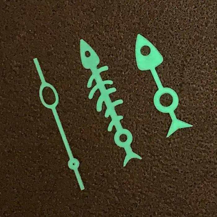 Aiguilles en acier pour montres, aiguilles en os de poisson, pointeur vert lumineux, pièce de rechan