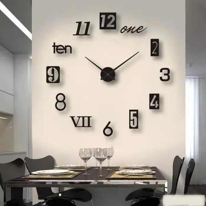 Horloge murale autocollante en chiffres romains, miroir acrylique, horloges à quartz, montre bricola