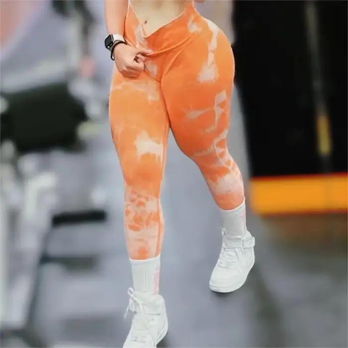 Femmes athlétique cravate colorant Leggings de gymnastique bout à bout entraînement épais élastique