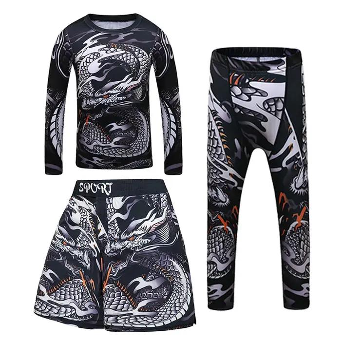 Ensemble d'entraînement de boxe pour enfants, chemise et pantalon de compression pour garçons, Muay
