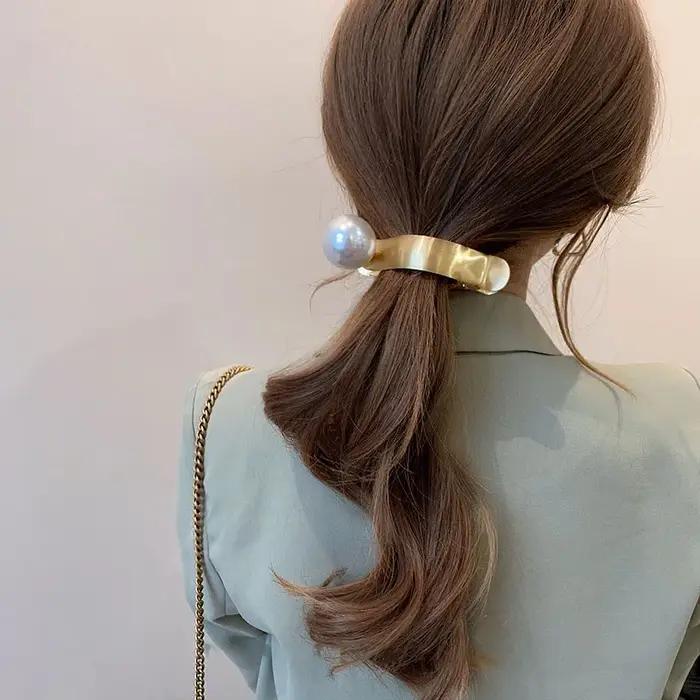 Pince à cheveux en métal avec perles, pince à cheveux en forme de bec de canard, épingle à cheveux,
