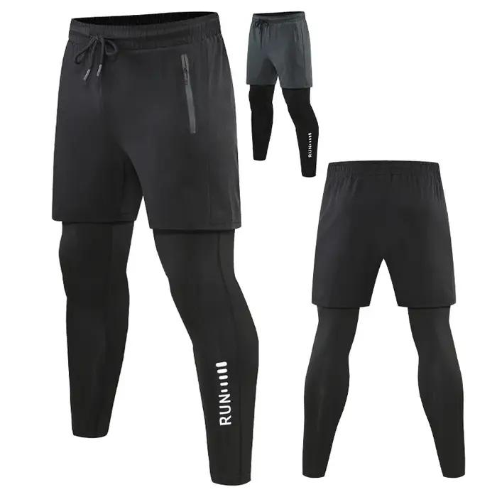 Pantalon de course 2 en 1 pour hommes, Double couche, serré, entraînement, basket-ball, Legging impr