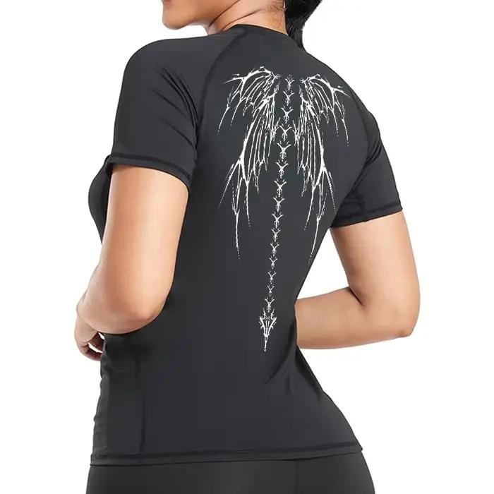Chemise compression pour femmes imprimé graphique moderne sportif manches courtes baselayer séchage rapide activité physique été