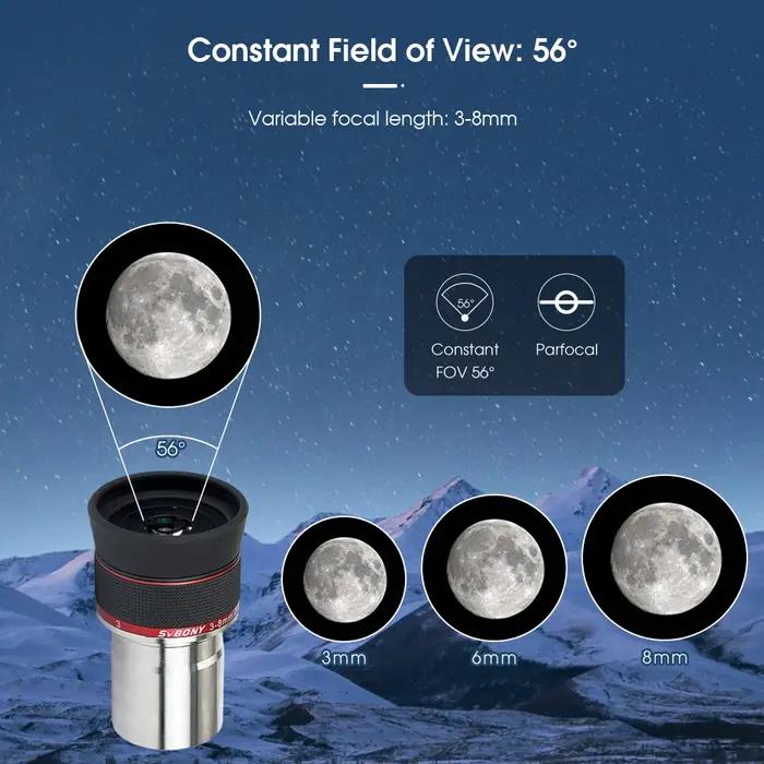 Svbony Oculaire zoom Svbony SV215, 1,25 pouce 3-8 mm, avec conception parfocale, accessoire pour tél