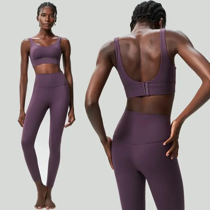 Ensemble yoga fitness deux pièces femmes - Couleur unie extensible séchage rapide running