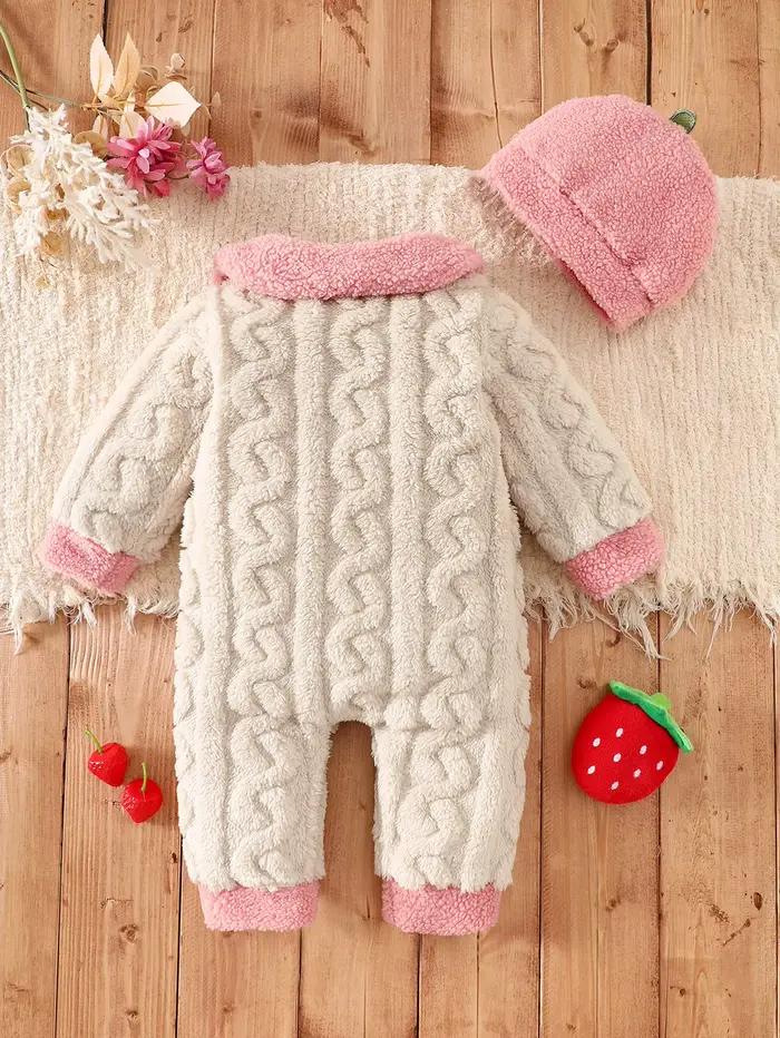Ensemble barboteuse bébé en polaire épaisse double face avec col en peluche, barboteuse tricotée à m