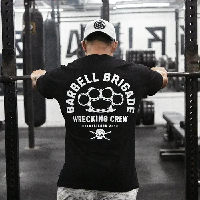 Barbell Brigade 2025 T-Shirt de gymnastique d'été pour hommes en coton à manches courtes musculation