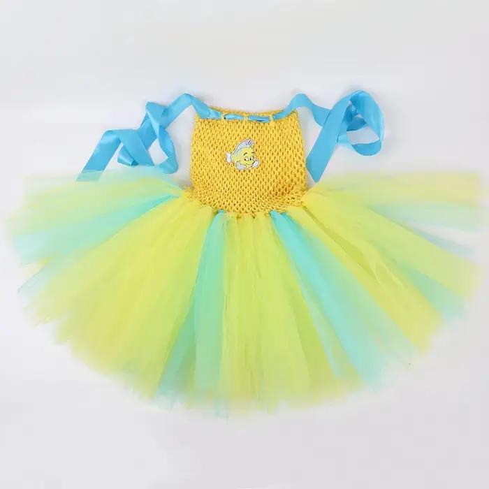 Costume de flétan pour tout-petits, petite sirène, robe tutu jaune de poisson tropical, robe de fête