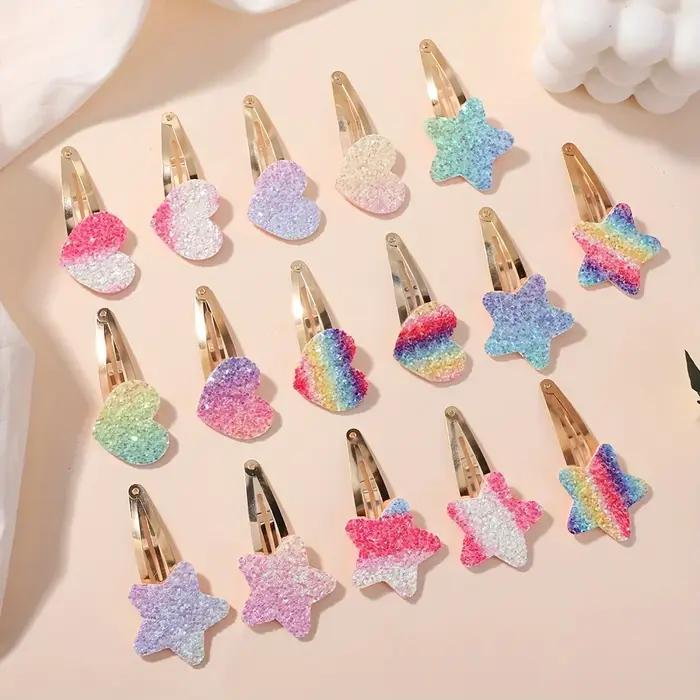 Épingles à cheveux faites à la main pour filles, 16 pièces, paillettes, fleur arc-en-ciel, lapin BB,