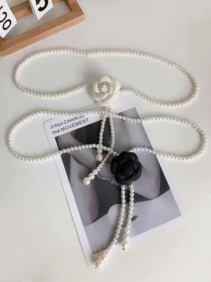 Ceinture de taille en perles pour femmes, 1 pièce, nouveau Style camélia, décorative, polyvalente, a
