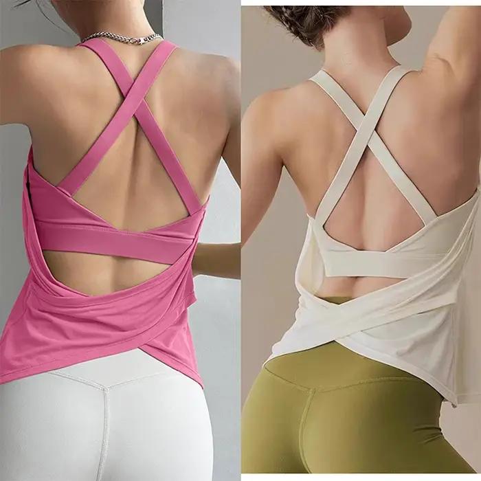Costume de Yoga deux pièces avec coussinet de poitrine avec faux gilet, Sexy, entraînement de course