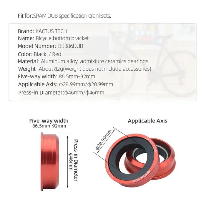 Roulement en céramique 28,99 mm compatible avec le boîtier de pédalier SRAM-DUB BB386-DUB sans manch