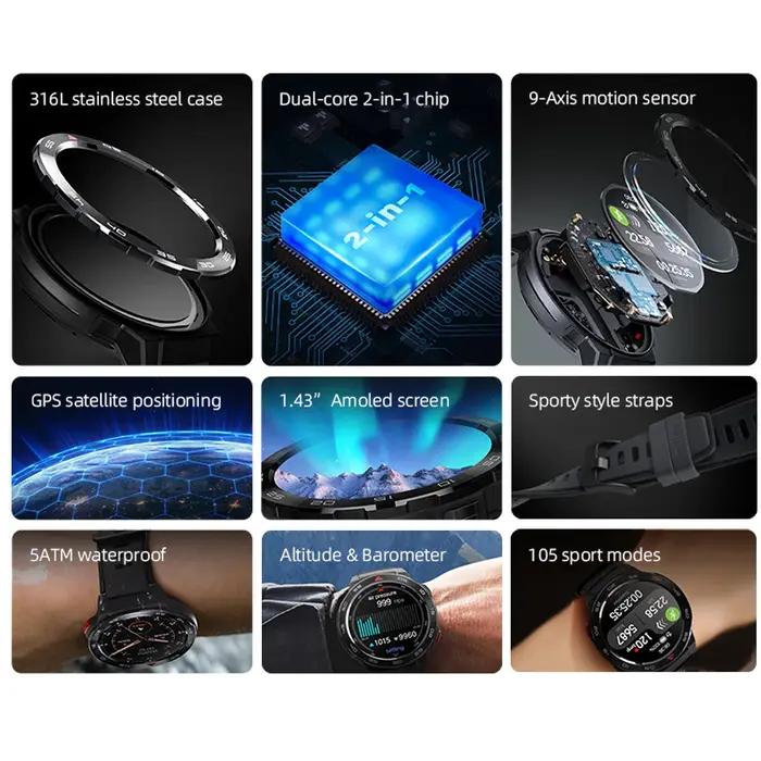 Mibro GS pro smartwatch 1,43 pouces AMOLED HD Screen GPS Locator 5atm boîtier étanche en acier inoxy