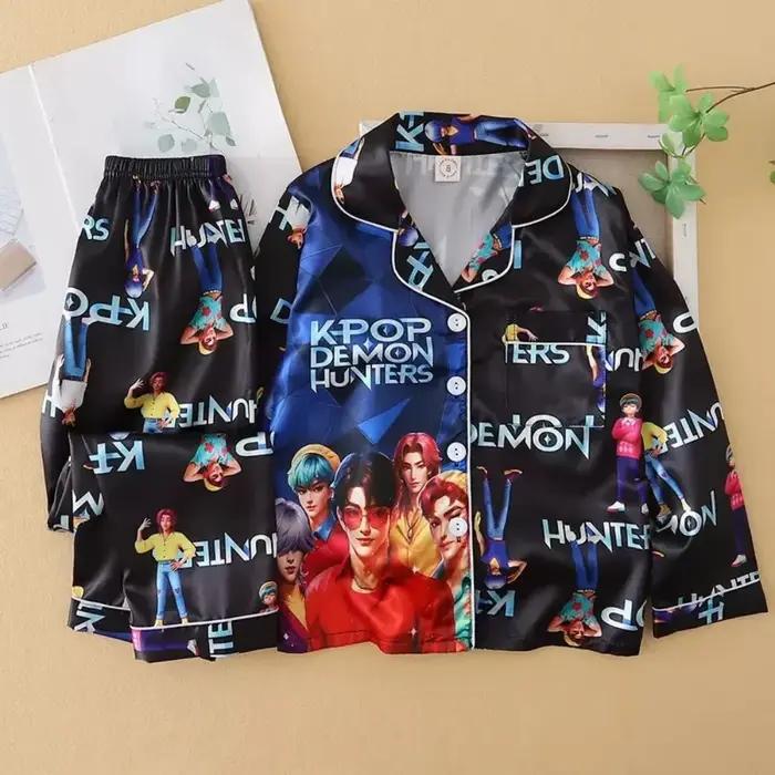 Ensembles de pyjamas pour filles en satin à manches longues rose et violet, pyjamas pour enfants Kpo