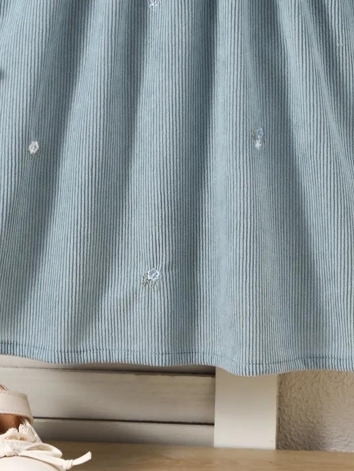 Robe en velours côtelé brodée de fleurs pour jeunes enfants, col brodé bicolore, robe à manches long