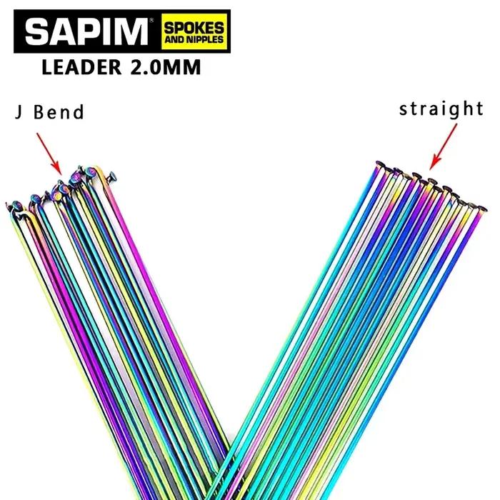 Sapim-Rayons de vélo de couleur arc-en-ciel, courbure en J ronde, traction droite, capuchon en cuivr