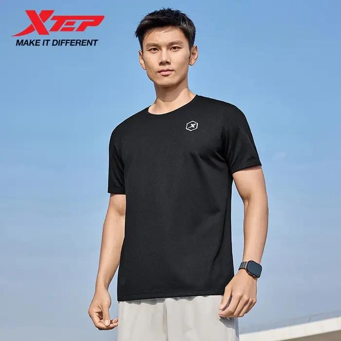 Xtep T-Shirt à manches courtes et col rond pour hommes, séchage rapide, entraînement sportif, respir