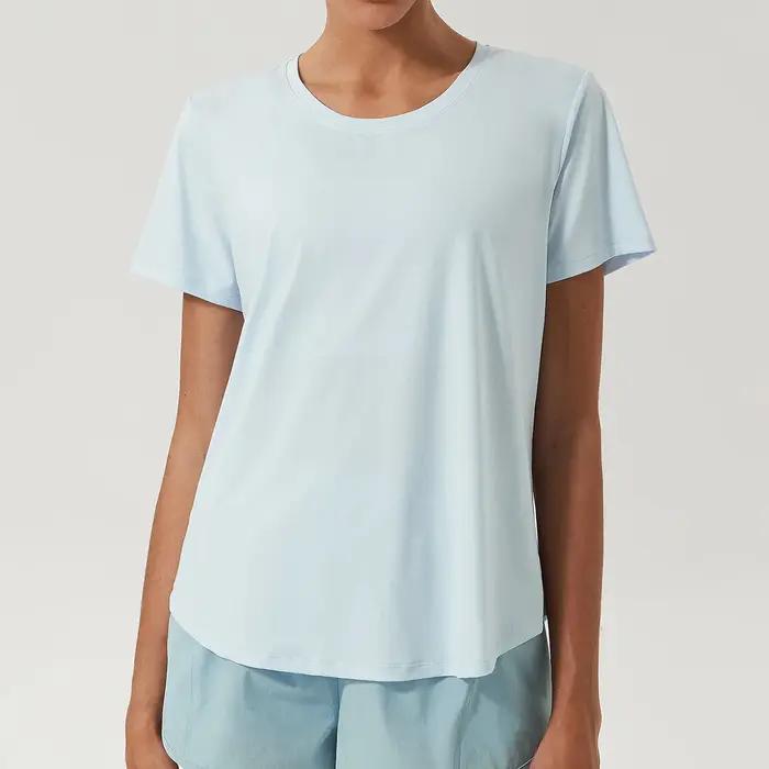 T-shirt de yoga à manches courtes pour femme, haut de fitness léger, respirant, séchage rapide, chem