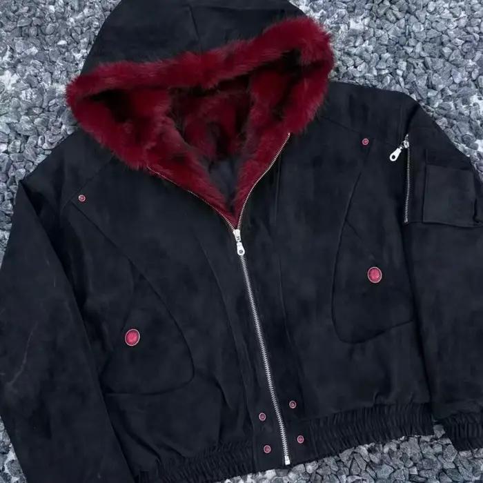 Col de fourrure gothique noir épaissi Sculpture de montagne rétro américaine hommes et femmes mode P