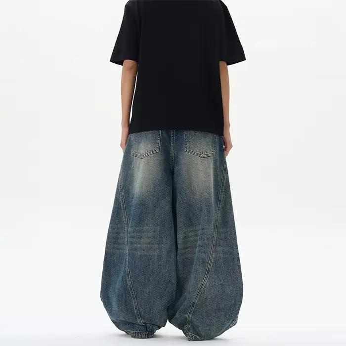 Jean surdimensionné à jambes larges pour homme, pantalon ample, Vintage, Patchwork foudre craquelée,